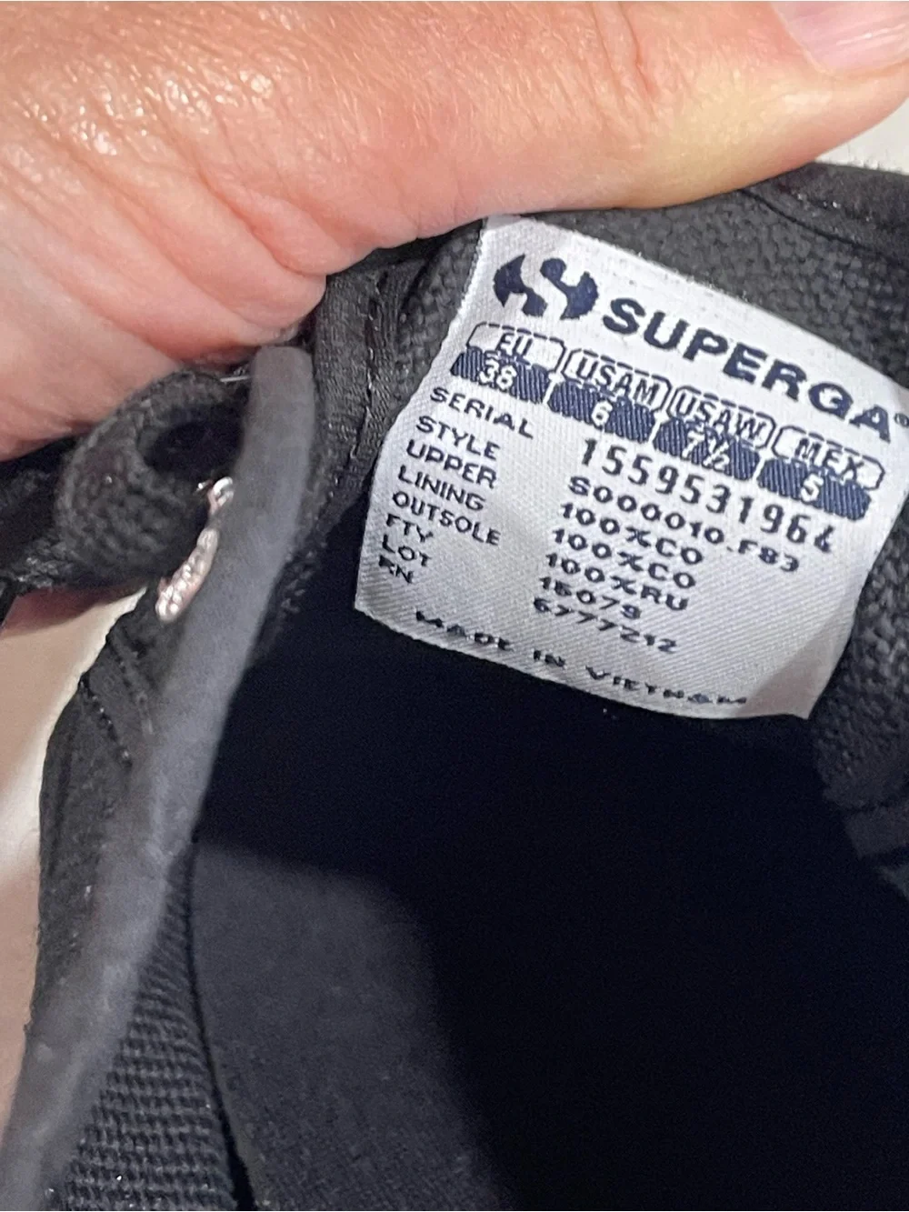 Superga women’s Black Canvas Low-Top Sneakers with White Soles